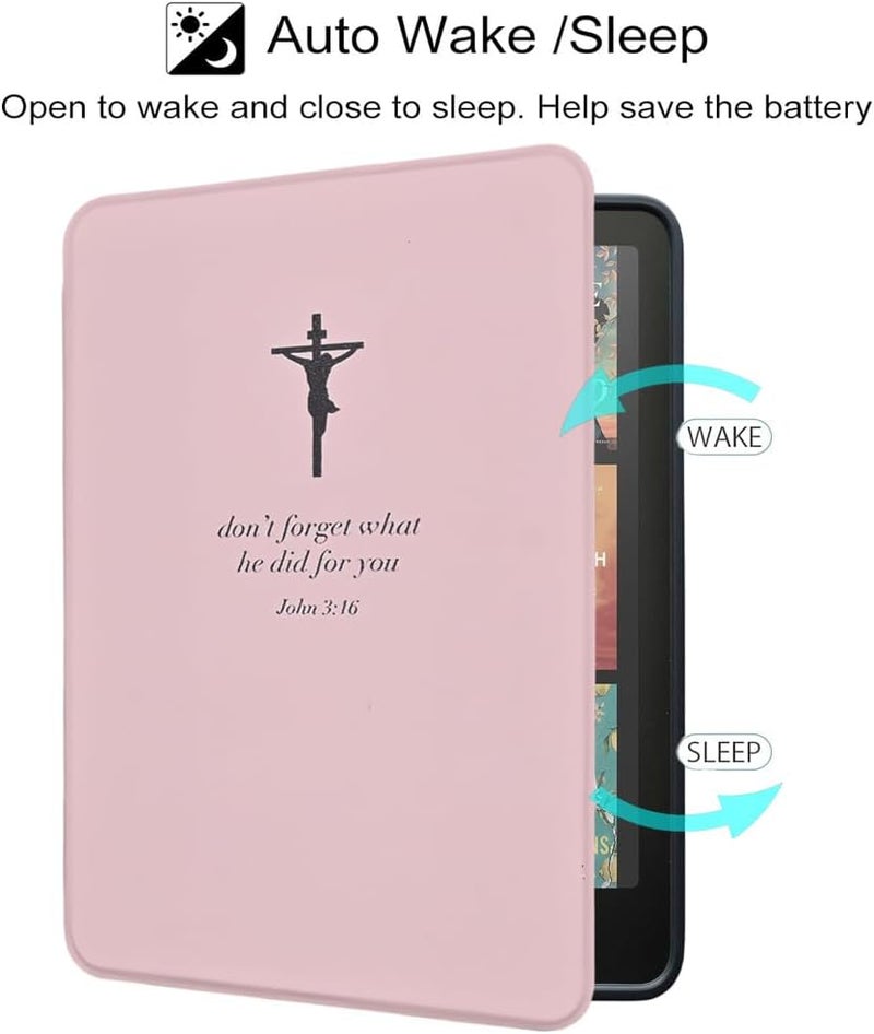 Tpacc Case for All-New Kindle Paperwhite 12th Gen, 2024 and Kindle Colorsoft Signature Edition, Lightweight PU Leather Cover with Auto Sleep Wake Hand Strap, Bible John 3:16 - Image 4